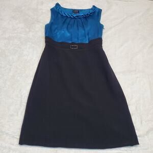 Tahari Arthur S. Levine Blue Silk Accent Sleeveless Black Belted Dress Women‎ 6